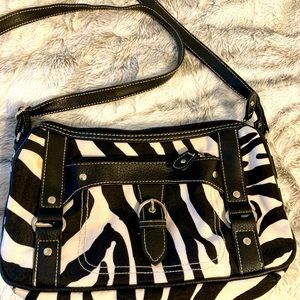 Zebra print handbag with lots of pockets